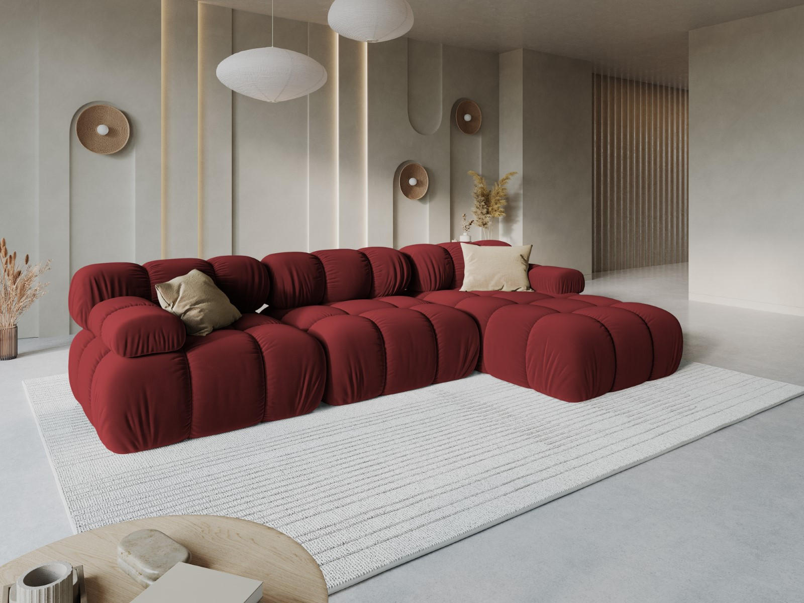 Thumbnail - Micadoni Modulares-Ecksofa, Dunkelrot, Textil, 4-Sitzer, L-Form, 285x122 cm, Hergestellt in Europa, Oeko-Tex®, Wohnzimme...