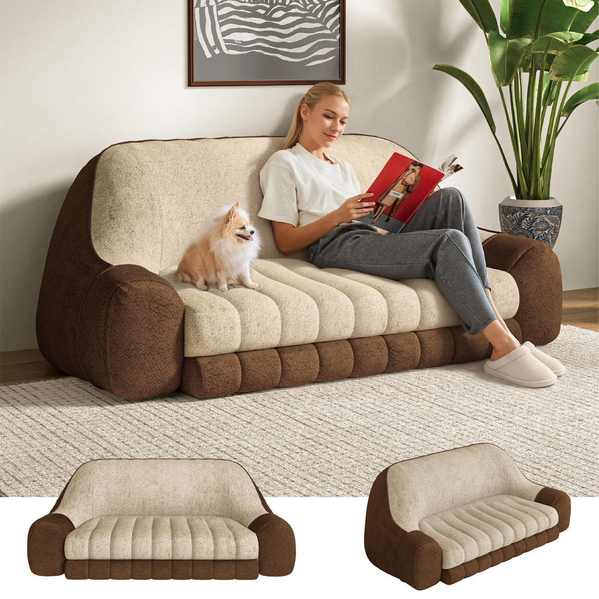 BODENSOFA 198cm Beige - Beige/Braun, Textil (198/78/118cm) - Vercart