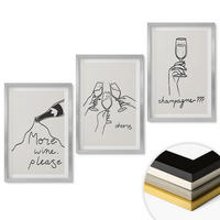 WANDBILDER 3er Set - 40x60 cm Silberner Rahmen - Champagner-Wein-Linienzeichnung - Silberfarben, Kunststoff (40/60cm) - ArtPrintCave