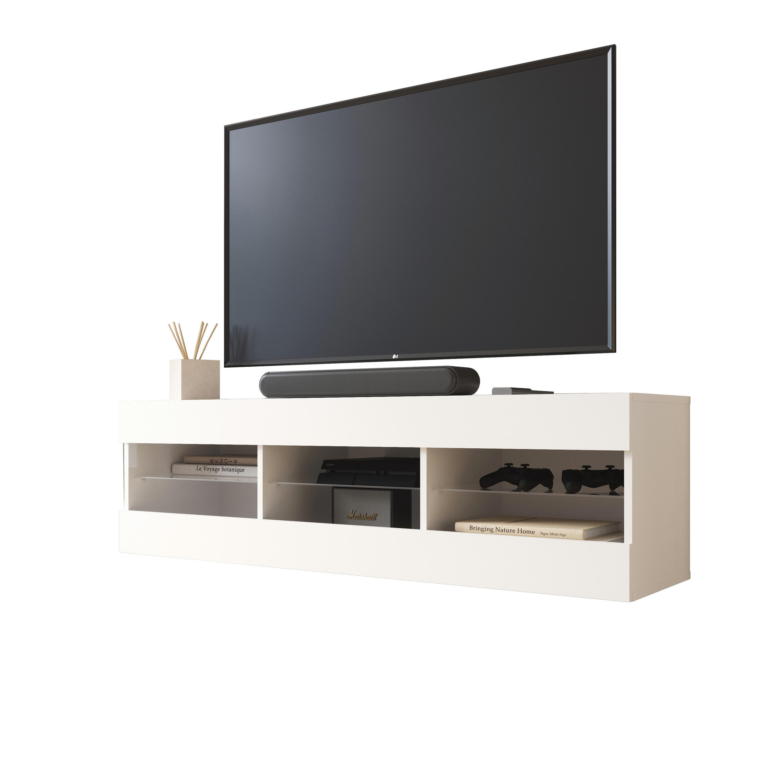 LOWBOARD TIVOLI RTV 140, Weiss - Weiß, Glas/Holzwerkstoff (140/40.5/35.5cm) - Komodee