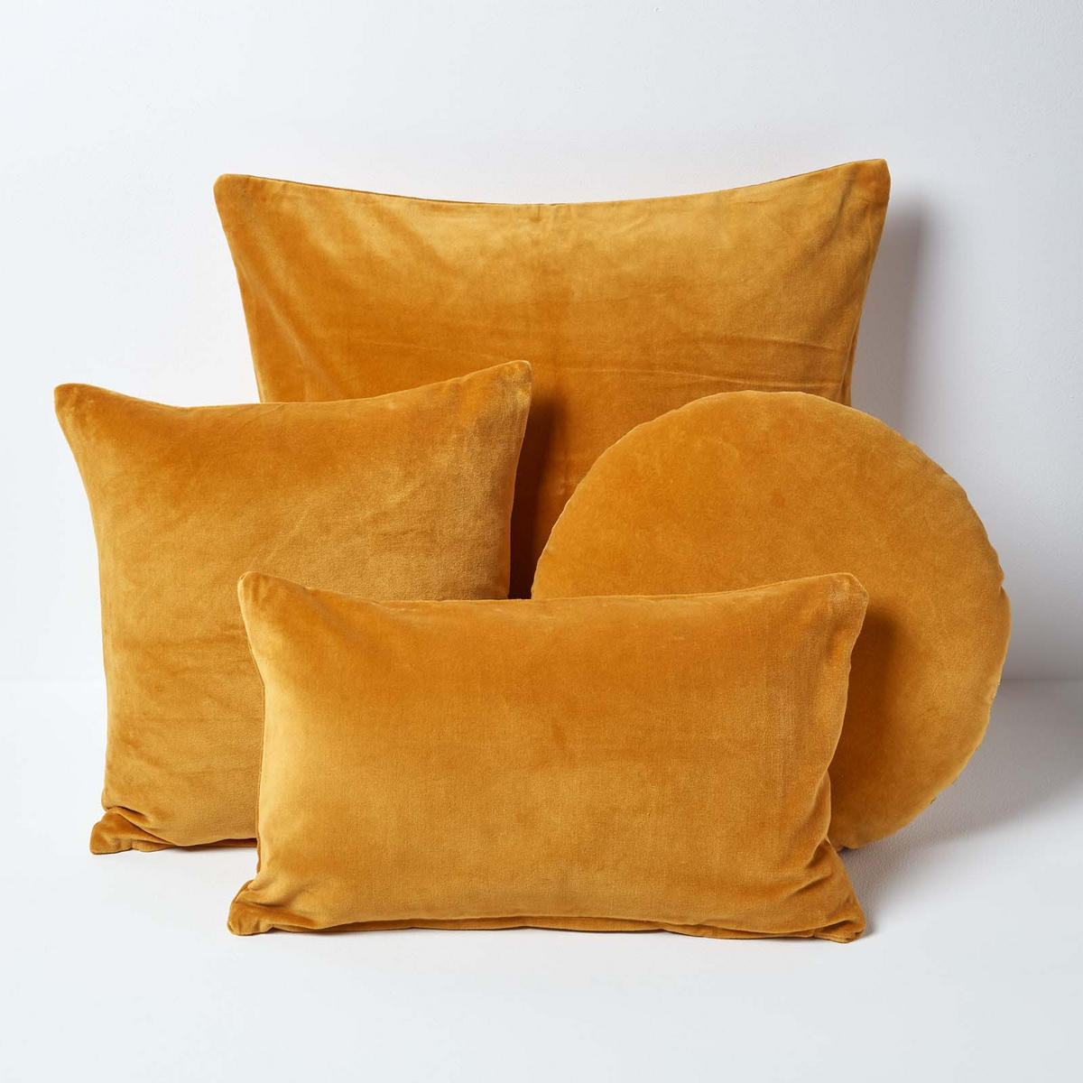 KISSENHÜLLEN 2er-Set Baumwollsamt senfgelb 40/40 cm - Dunkelgelb, Textil (40/40cm) - Homescapes