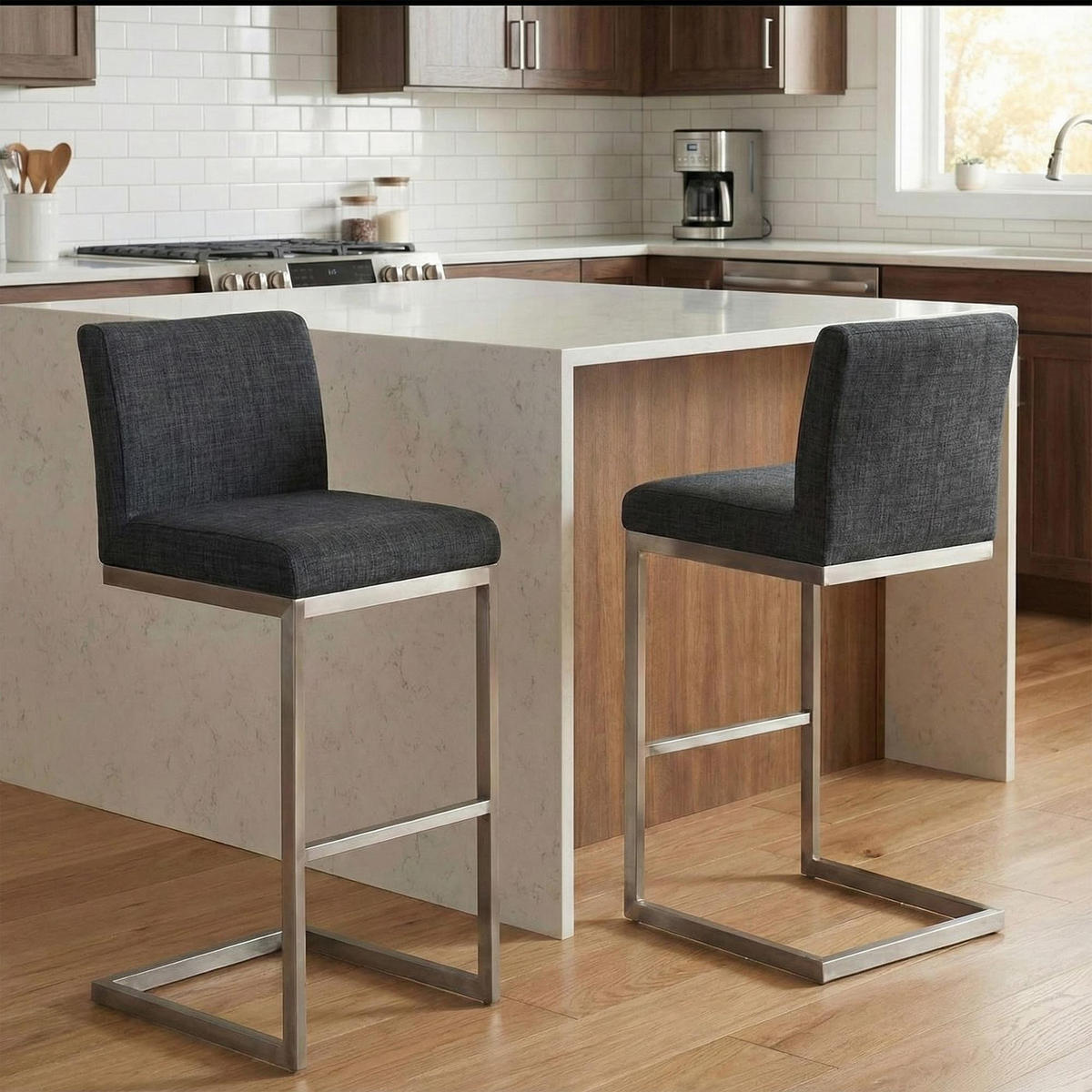 BARHOCKER Stoff Dunkelgrau - Chromfarben/Dunkelgrau, Textil/Metall (42/104/48cm) - CLP