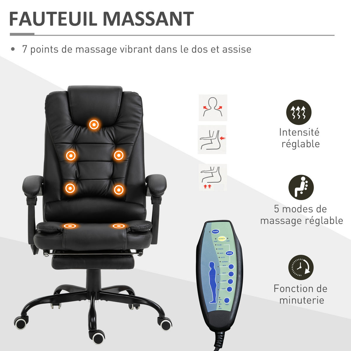 CHEFSESSEL DE-11645 ergonomisch mit Massagefunktion & Fußstütze Schwarz - Schwarz, Metall (79/121/67cm) - ComfortXL
