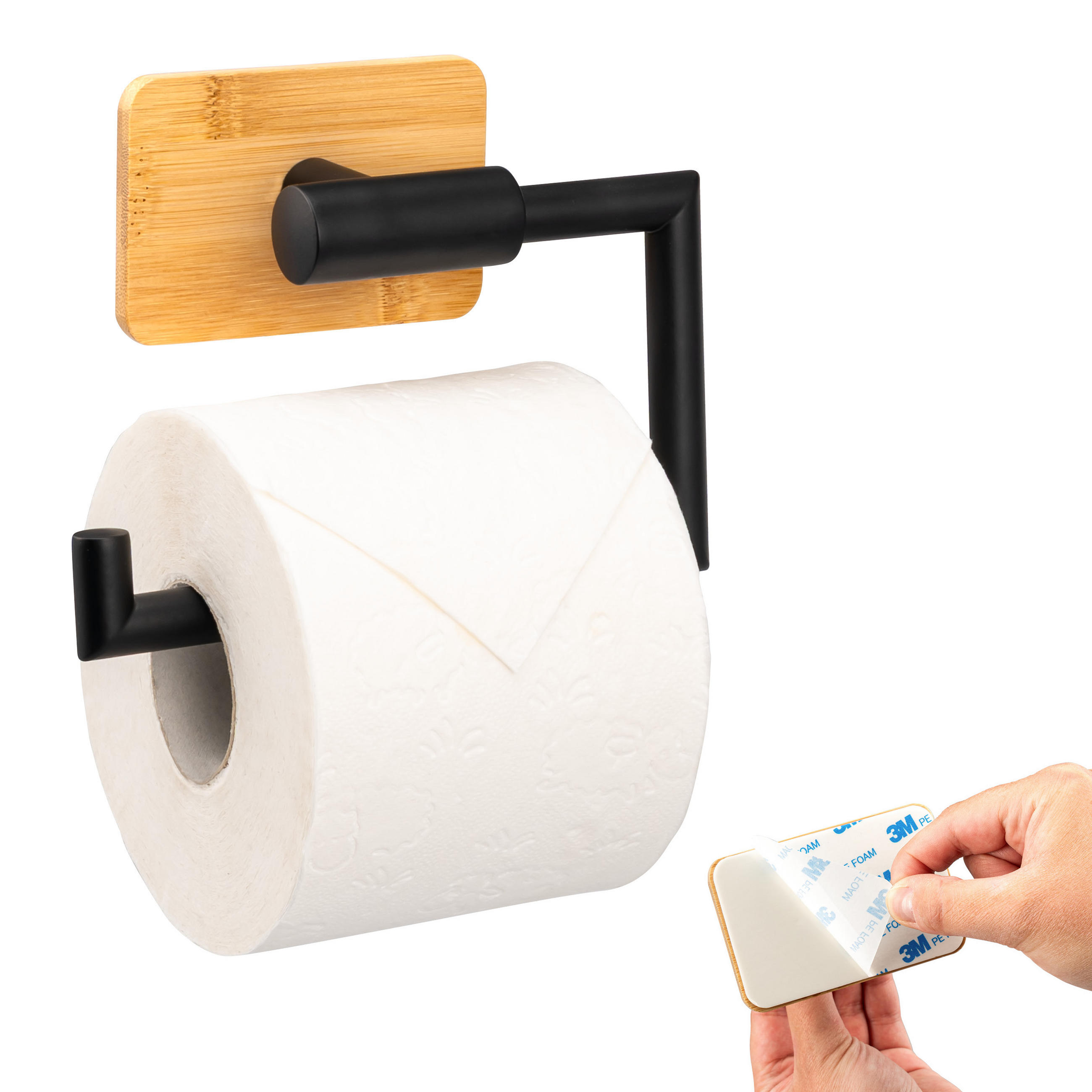 TOILETTENPAPIERHALTER PIAZZA BLACK TAPE BAMBUS, Edelstahl, Bambus, schwarz - Schwarz, Metall (15.5/11/6cm) - bremermann