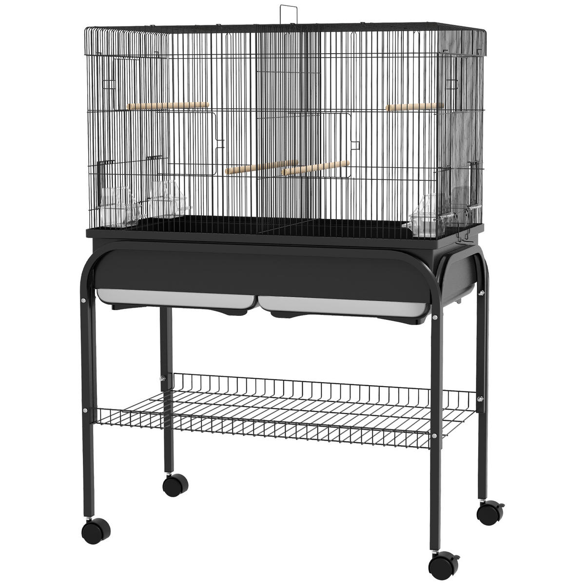 VOGELKÄFIG DE-17826 mit Trennwand & Rollen für Großpapageien Schwarz - Schwarz, Metall (49/119/85cm) - ComfortXL