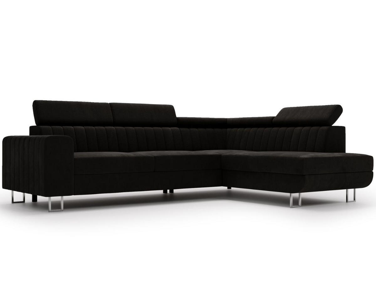 ECKSOFA Berona Schwarz Rechts - Schwarz, Holz/Textil (255/190cm) - Graingold