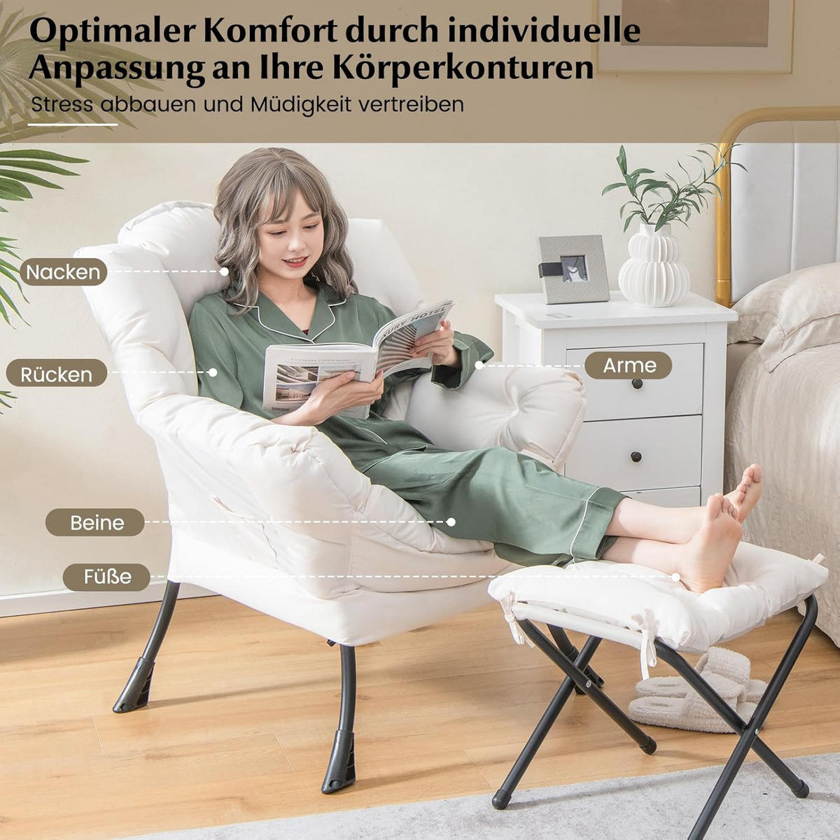 RELAXAČNÉ KRESLO 95 cm, béžové - béžová, textil (81/95/75cm) - COSTWAY