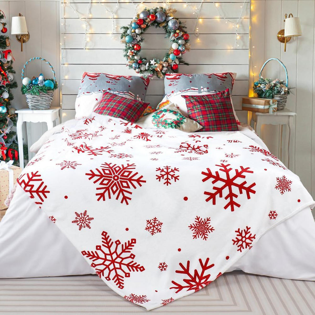 DECKE – Weihnachtsdecke – 150 x 100 cm – Weiß - Weiß, Textil (150/100cm)