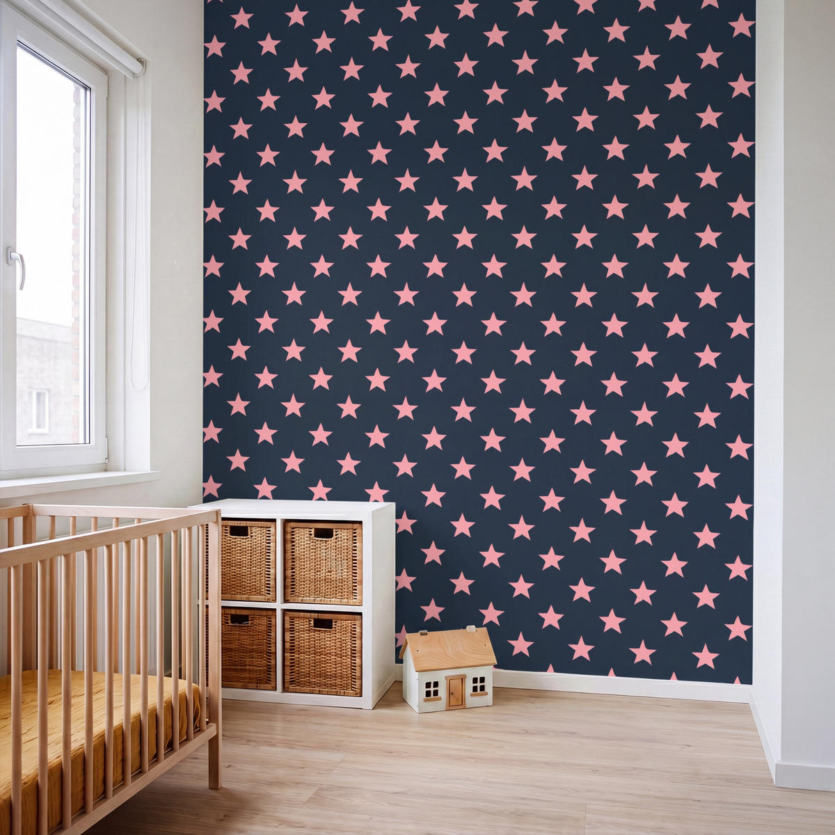 KINDERTAPETE - Muster - Sterne - Rosa - 240x280 cm - Anthrazit, Papier (240/280cm) - OnlyWow
