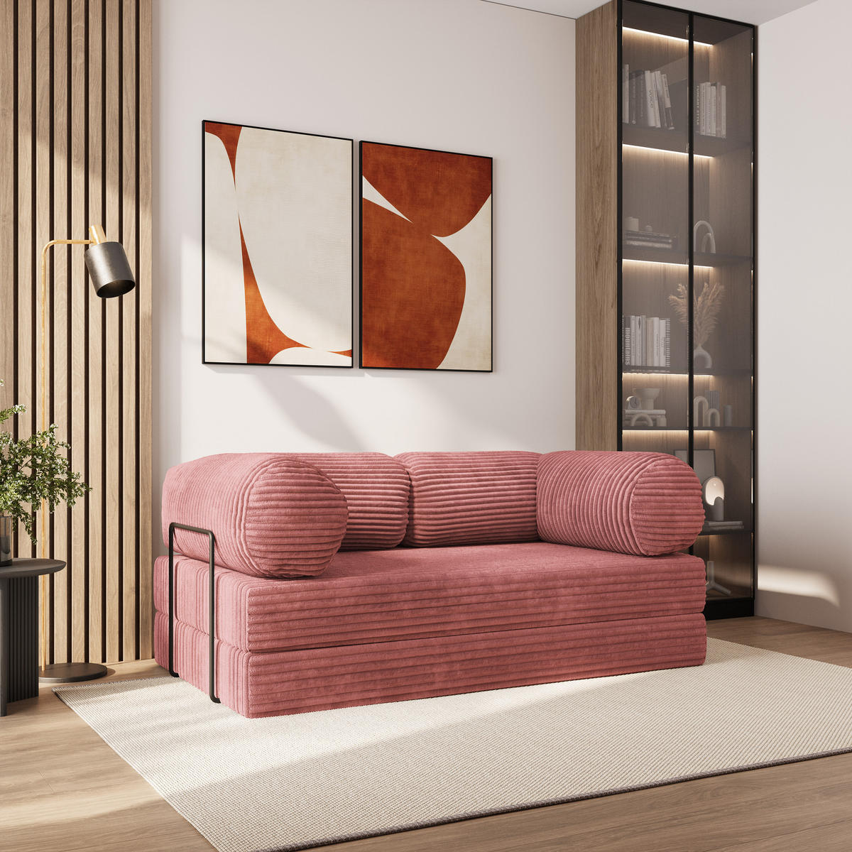 BETTSOFA ALVIO aus Schaumstoff Cordstoff Rosa Schlaffunktion - Rosa, Textil (170/68/80cm) - MASSENO