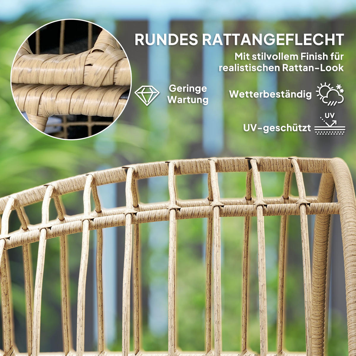 RATTANSESSEL DE-06740 mit abnehmbarem Kissen & Polster Beige - Beige, Kunststoff/Metall (80/155/95cm) - ComfortXL