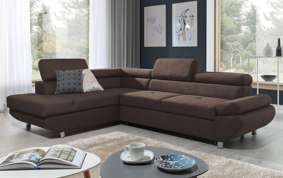 ECKSOFA Schlafsofa Panos In Esito - Braun, Holzwerkstoff/Textil (275/210cm) - Fun Möbel