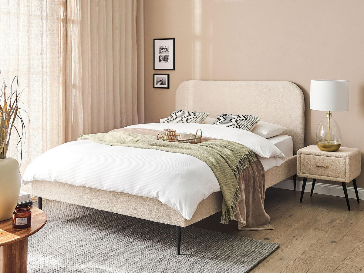 POLSTERBETT 140/200 cm Helles Beige Flayat - Beige/Schwarz, Textil (140/200cm) - Beliani