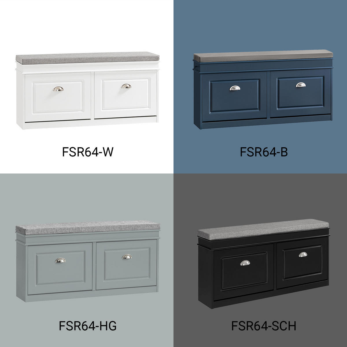 SCHUHBANK mit Sitzfläche und 2 Klappen, Blau - Blau, Holzwerkstoff (104/52/24cm) - SoBuy