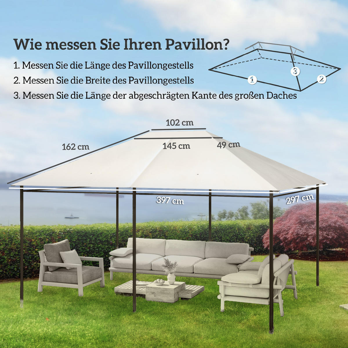 ERSATZDACH, Polyesterstoff, Cremeweiß - Creme, Kunststoff (297/1/397cm) - Outsunny