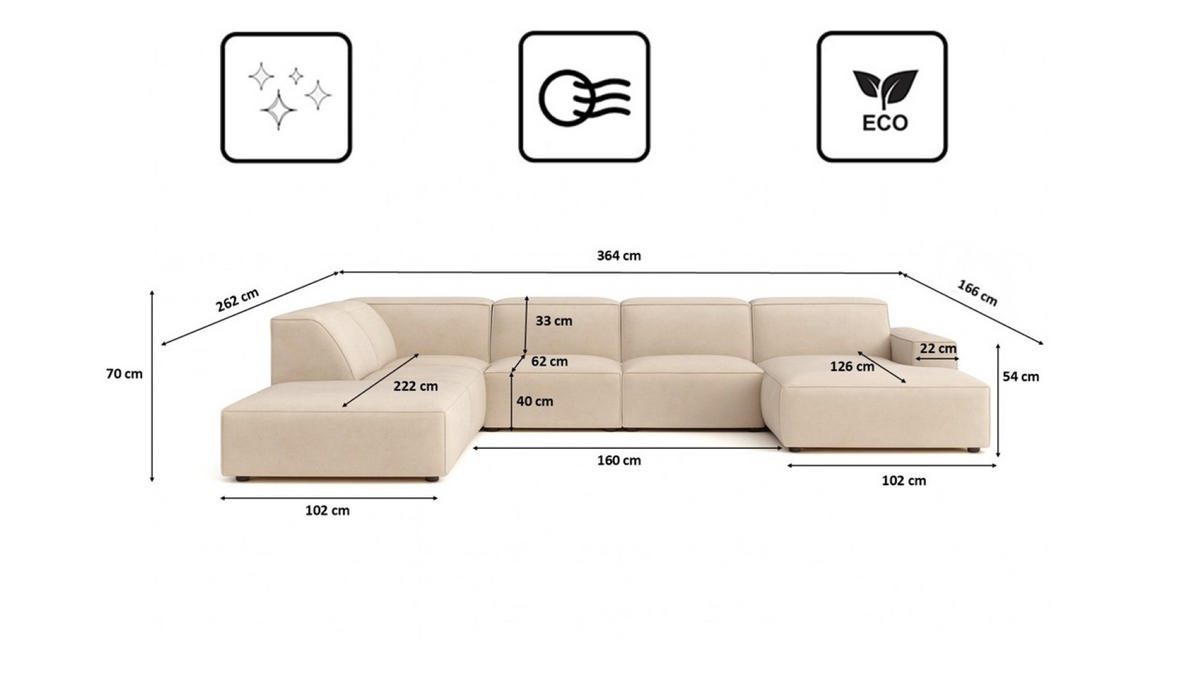 ECKSOFA Cursal V, Stoff Salvador, Beige, Links - Beige, Holz (364/262cm) - Kaiser Möbel