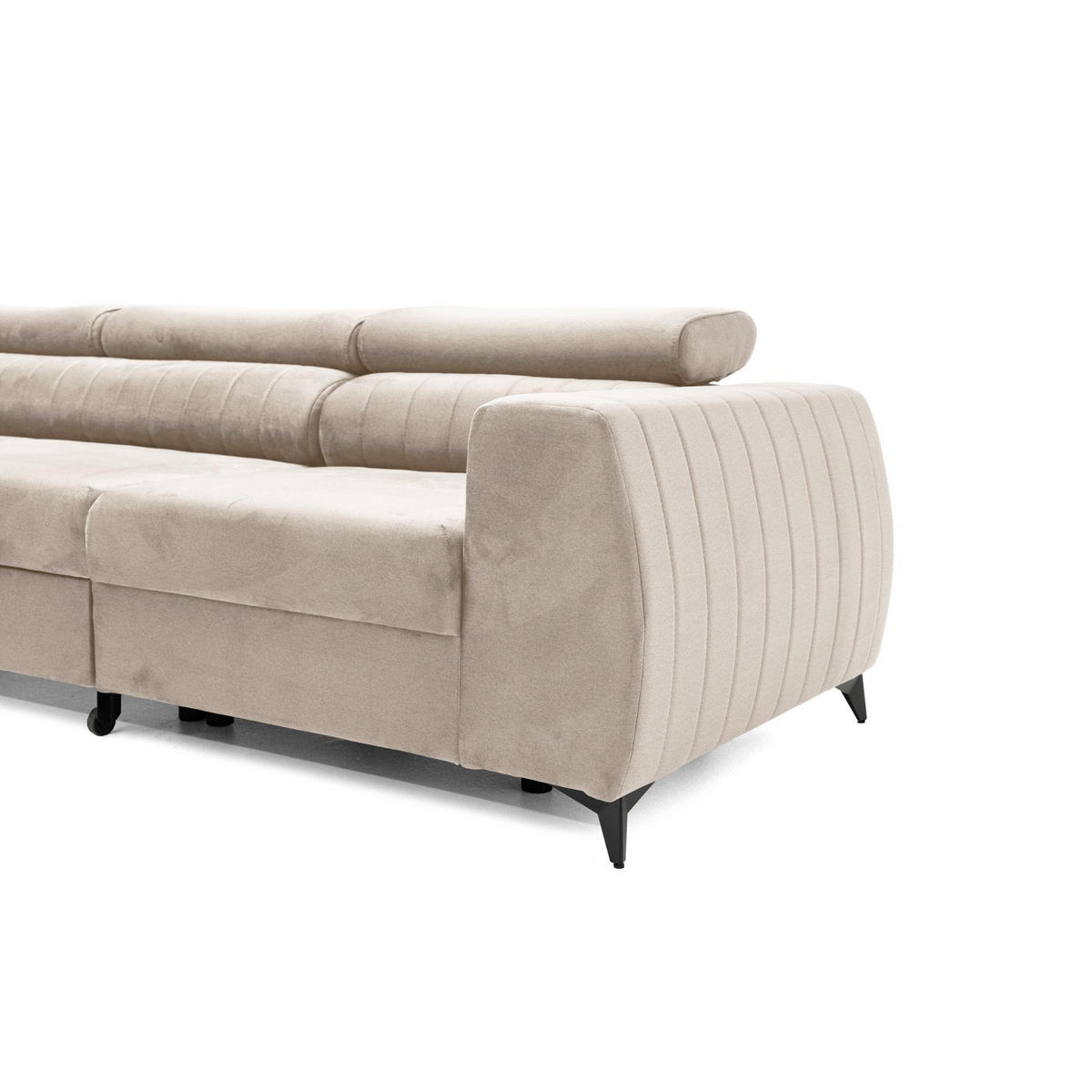 ECKSOFA PIERO MAXI Links mit Schlaffunktion 195x125 Velours Beige - Beige/Schwarz, Holz/Textil (350/203cm) - Muffo