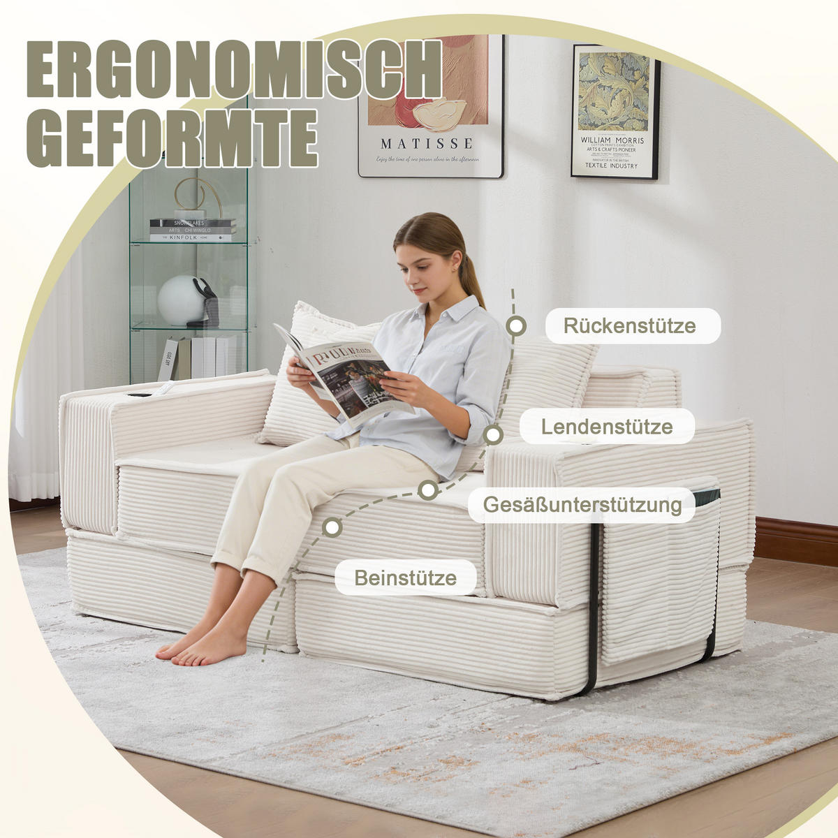 SCHLAFSOFA 2-Sitzer mit Hocker, Stauraum und Getränkehaltern - Beige, Textil (162/66/78cm)