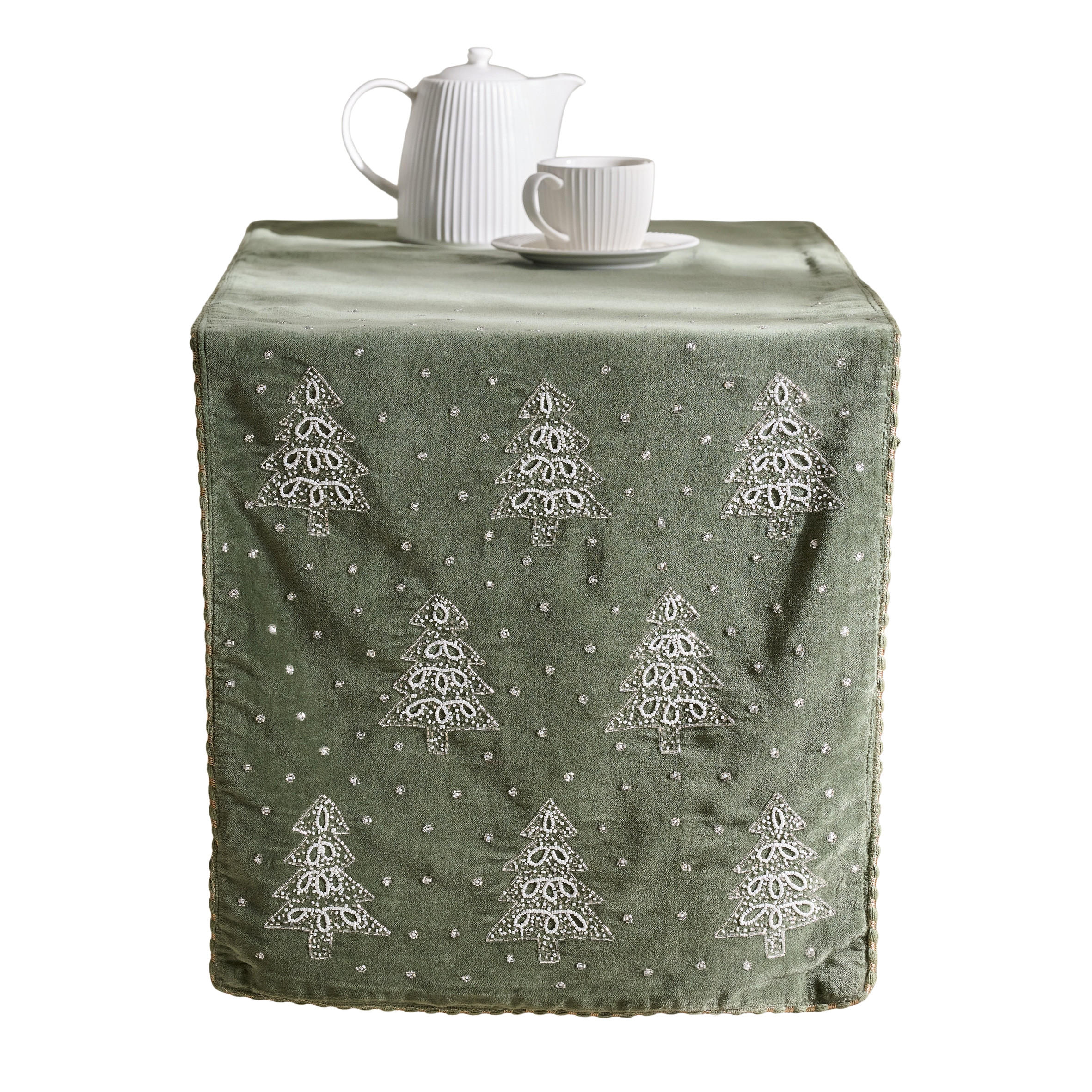 TISCHLÄUFER Nesa, Salbeigrün, 45x180cm, Dekorative Tischdeko Weihnacheten - Salbeigrün, Textil (180/45/1cm) - home&you