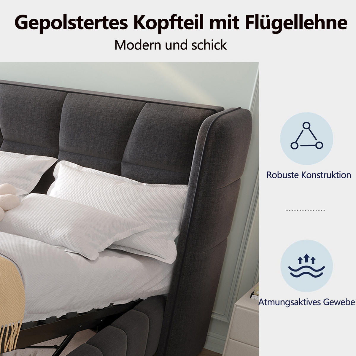 POLSTERBETT 90x200 cm Stauraum Lattenrost grau - Grau, Textil (90/200cm) - LEBENLANG