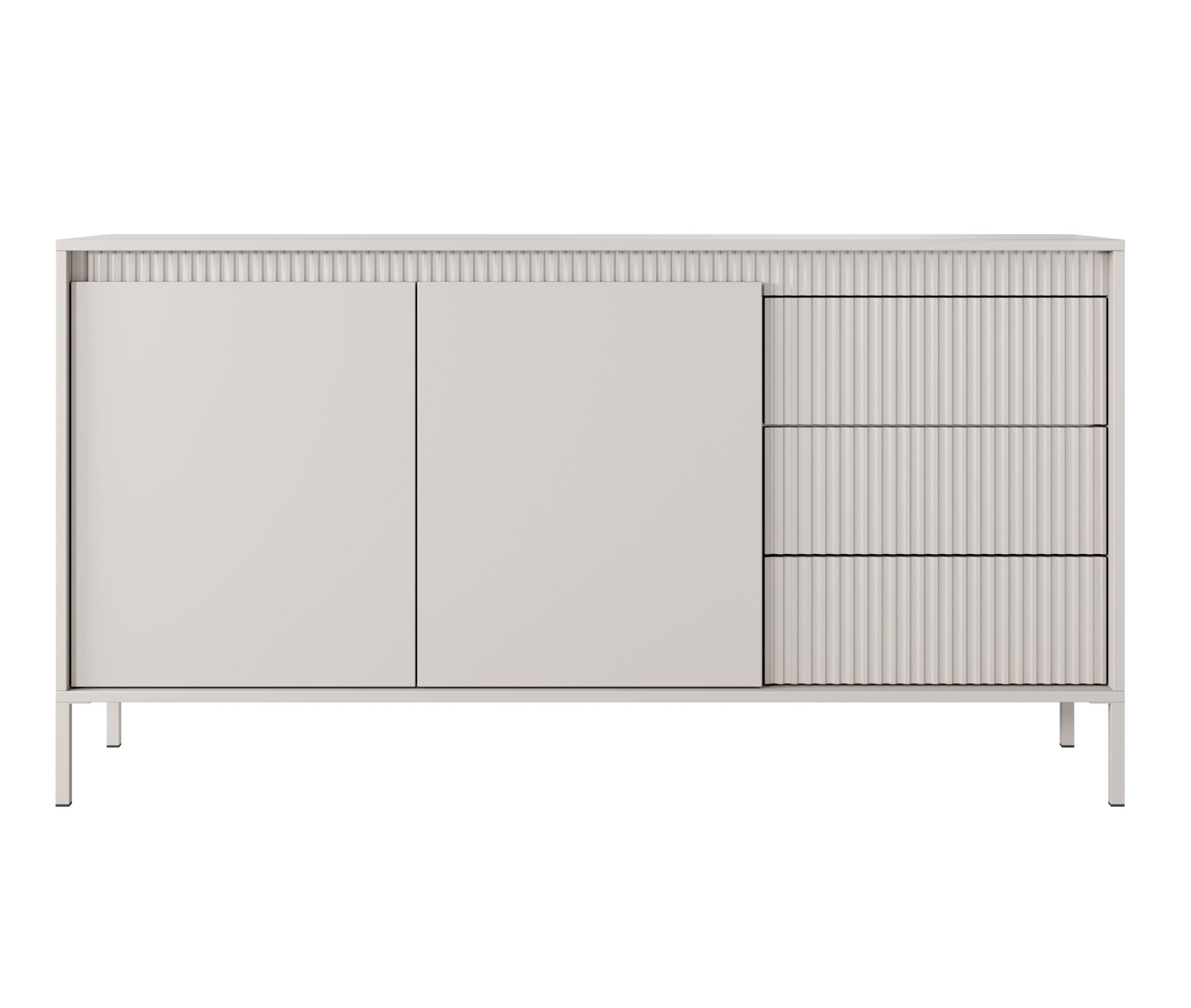 SIDEBOARD Trentinis 2T 3S Beige 153,5/81,4/39,5 cm – Geriffelten Fronten - Beige, Holzwerkstoff/Metall (153.5/81.4/39.5cm) - AX Living