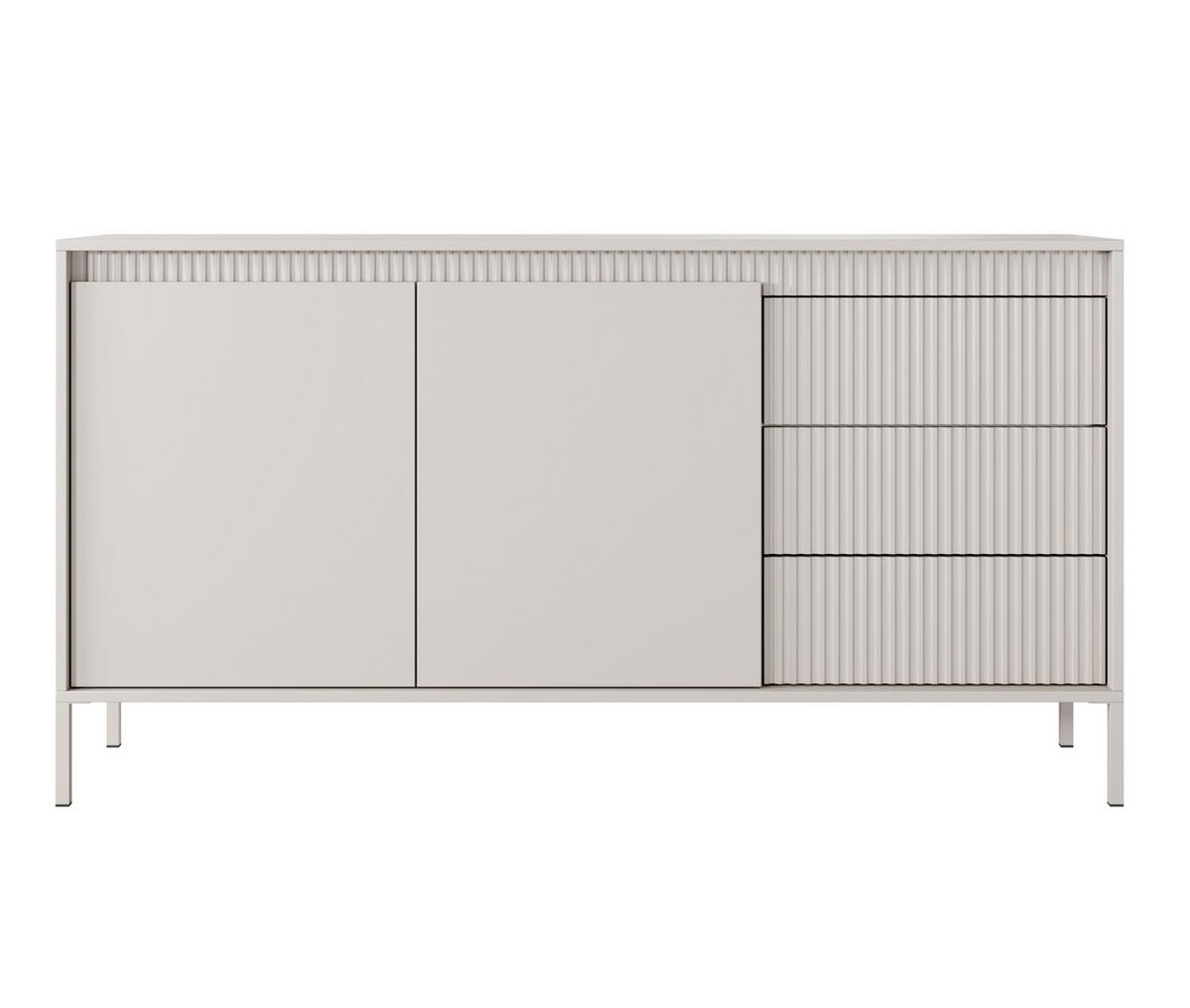 SIDEBOARD Trentinis 2T 3S Beige 153,5/81,4/39,5 cm – Geriffelten Fronten - Beige, Holzwerkstoff/Metall (153.5/81.4/39.5cm) - AX Living
