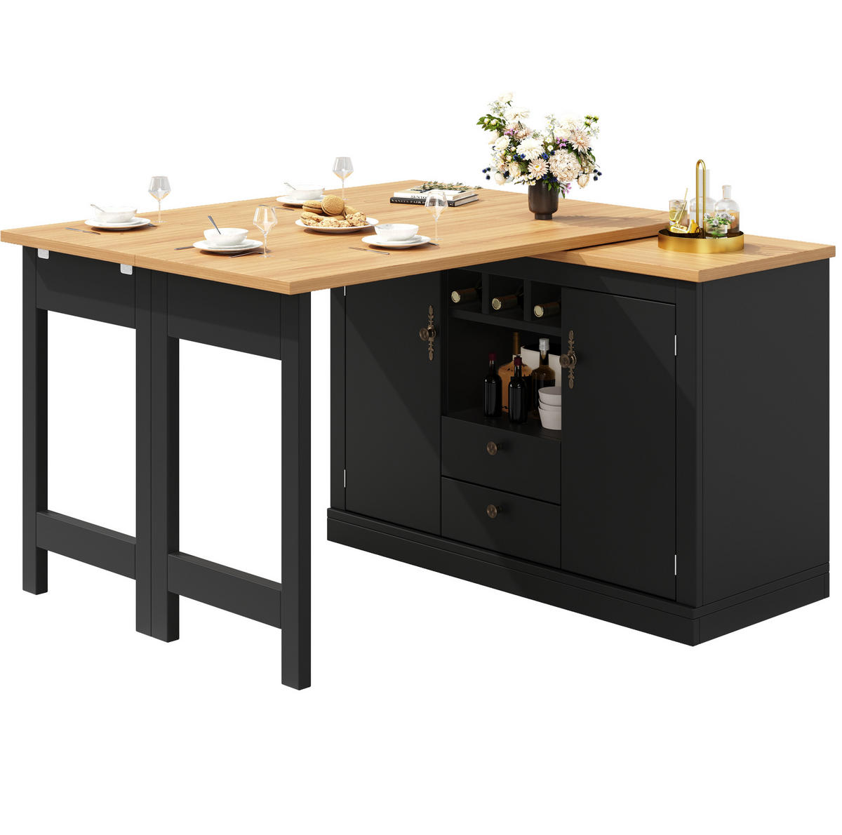 KÜCHENINSEL aus MDF 120-180x40x76cm in Schwarz mit Auszug - Schwarz, Holzwerkstoff (40/76/180cm) - Modfu