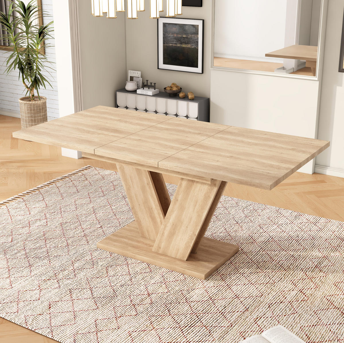 ESSTISCH 140/180/80 cm ausziehbar mit V-förmigen Metallbeinen und MDF-Tischplatte, Eichefarben - Eichefarben, Holzwerkstoff (180/80/75.5cm) - Redom