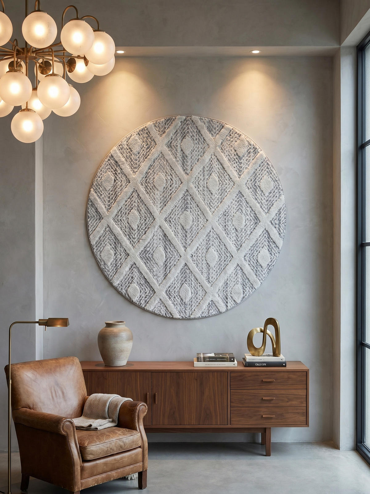 TEPPICH Wohnzimmer 3D Geometrisch Modern Waschbar OEKO-TEX Rund Grau 200x200 cm Gekettelt – EISACK - Grau, Textil (200/200cm) - KADIMA DESIGN