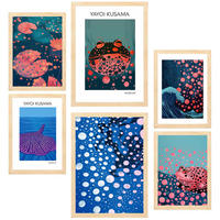 POSTER Set Mit 6 Kusama Fisch A3 & A4 Rahmen Aus Hellem Holz - Beige, Papier (29/3cm) - Nacnic