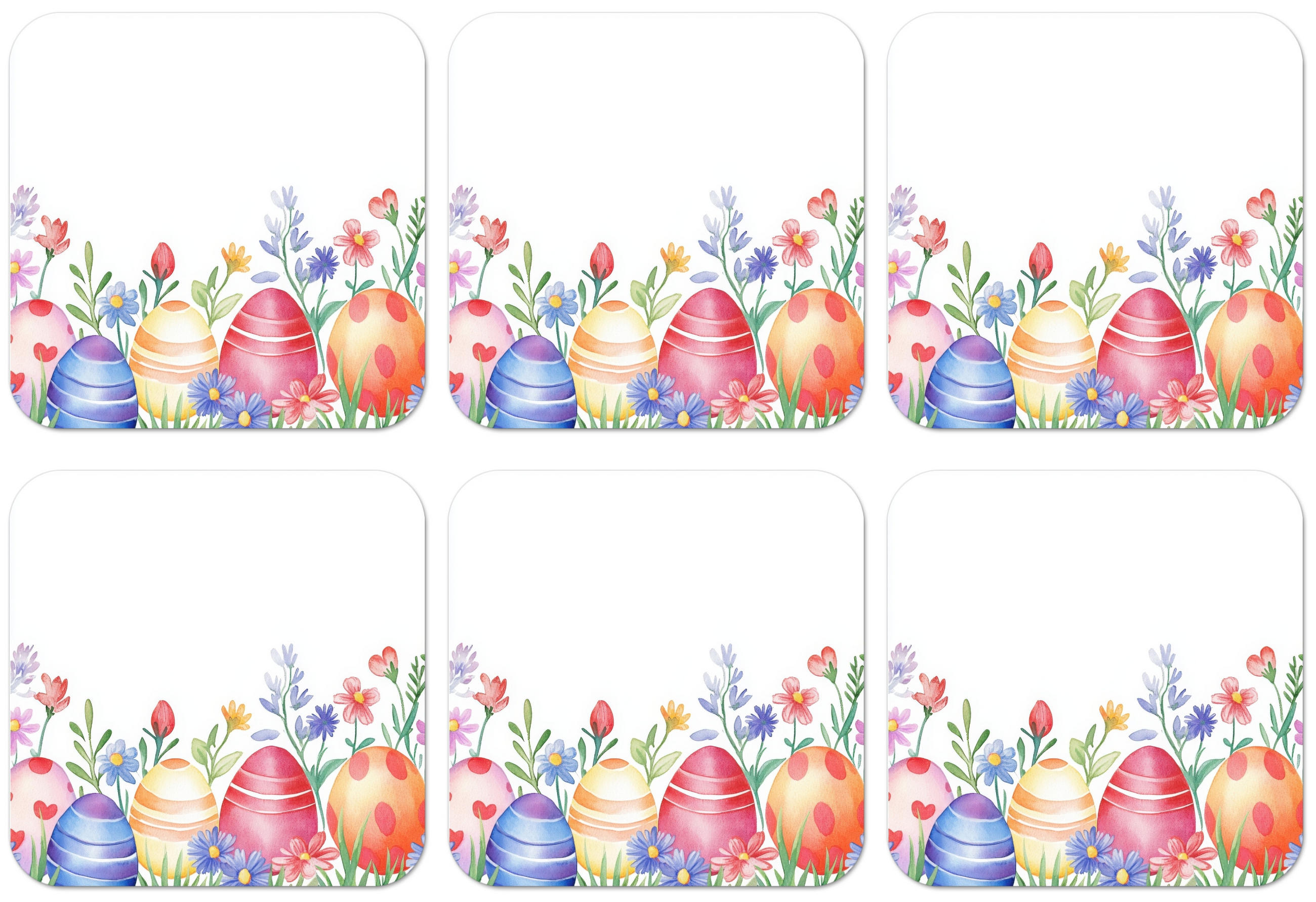 GLASUNTERSETZER 6er-Set Blumengarten - Bunt - Eier Tischset für Gläser 10x10 cm - Weiß, Naturmaterialien (10/0.2cm) - MuchoWow