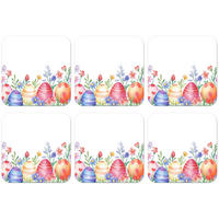 GLASUNTERSETZER 6er-Set Blumengarten - Bunt - Eier Tischset für Gläser 10x10 cm - Weiß, Naturmaterialien (10/0.2cm) - MuchoWow