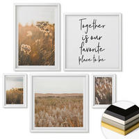 WANDBILDER 5er-Set - 50x50 cm & 20x30 cm & 40x60 cm Weißer Rahmen - Landschaftsgrasblumen Wärme - Weiß, Kunststoff (40/60cm) - ArtPrintCave