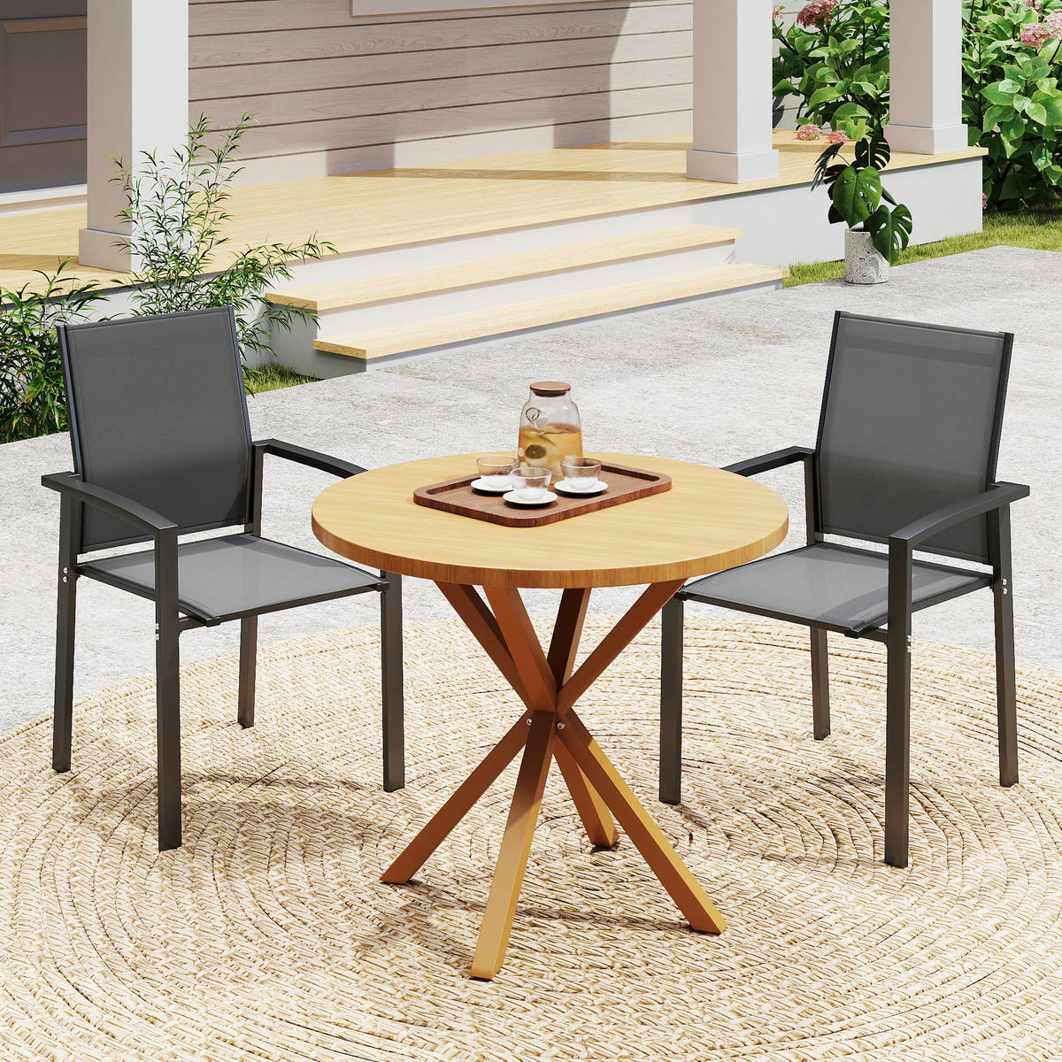 GARTENSTÜHLE 2er-Set DE-13265 stapelbar mit Armlehnen Dunkelgrau - Dunkelgrau, Metall (58/89/56cm) - ComfortXL