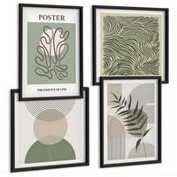 BILDER SET 4er Set - 50x50 cm & 40x60 cm Schwarzer Rahmen - Geometrische botanische Muster - Schwarz, Kunststoff (50/50cm) - TULUP