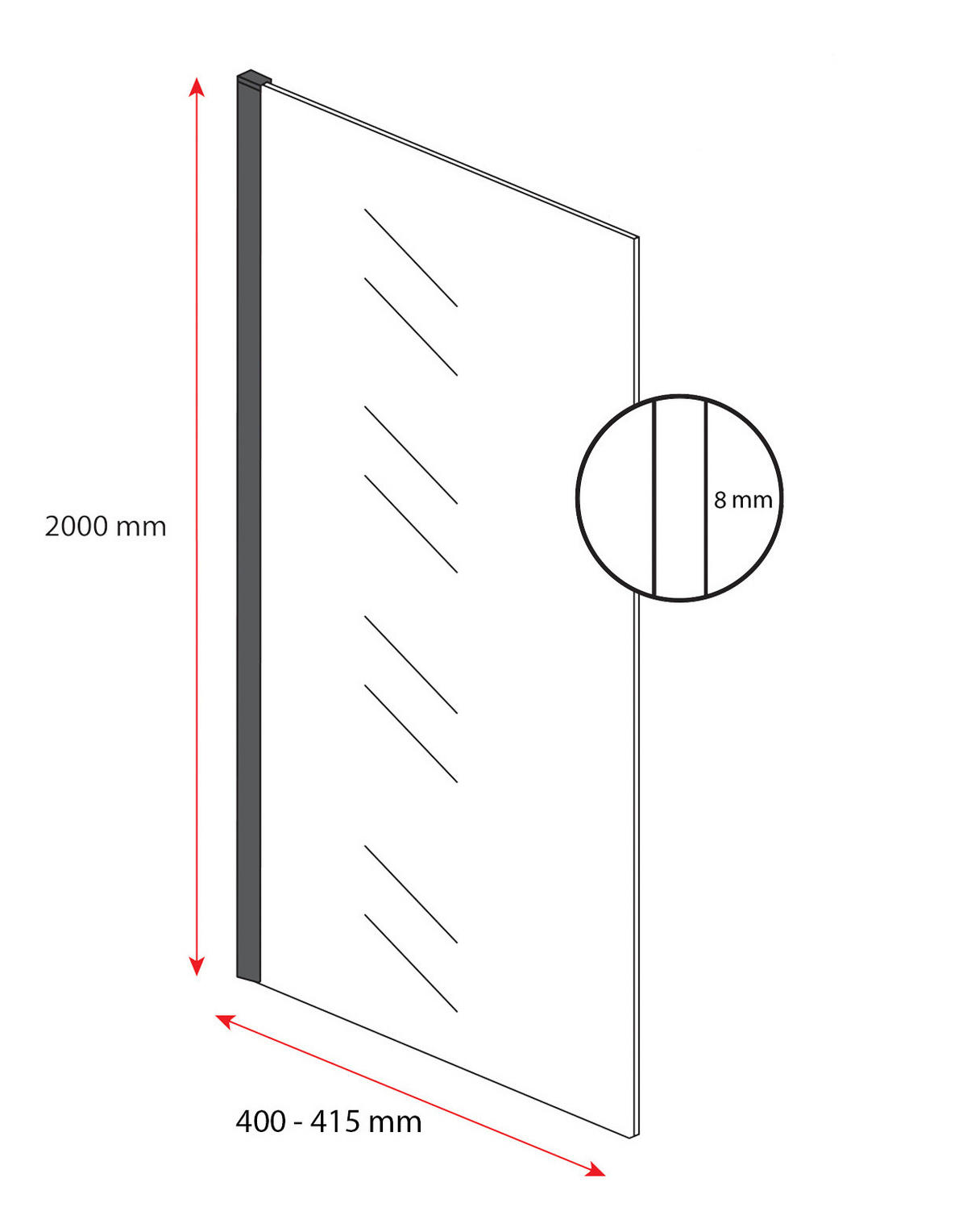 DUSCHWAND Florida - 40 x 200 cm - Schwarz - Walk-In Duschabtrennung aus Sicherheitsglas - Schwarz, Glas (40/200cm) - Badplaats