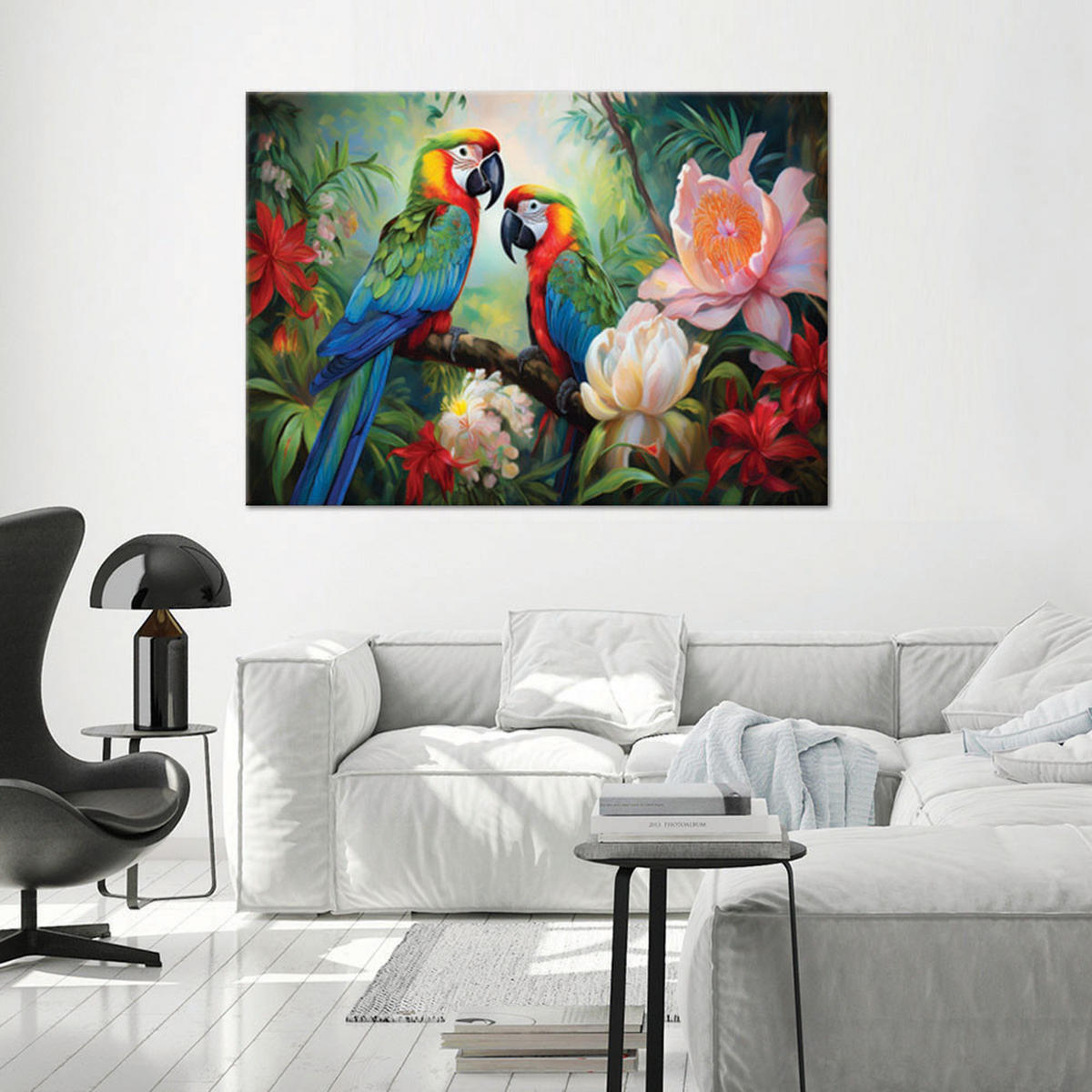 WANDBILD bunte tropische dschungelpapageien - Multicolor, Textil (60/40cm) - Feeby