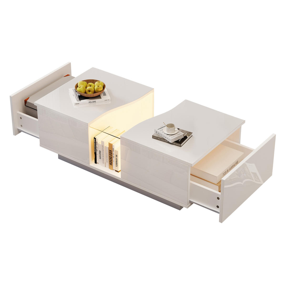 COUCHTISCH 100/50/35 cm mit LED-Beleuchtung, 2 Schubladen und Acrylplatte aus MDF, Weiß - Weiß, Holzwerkstoff (100/50/35cm) - Redom