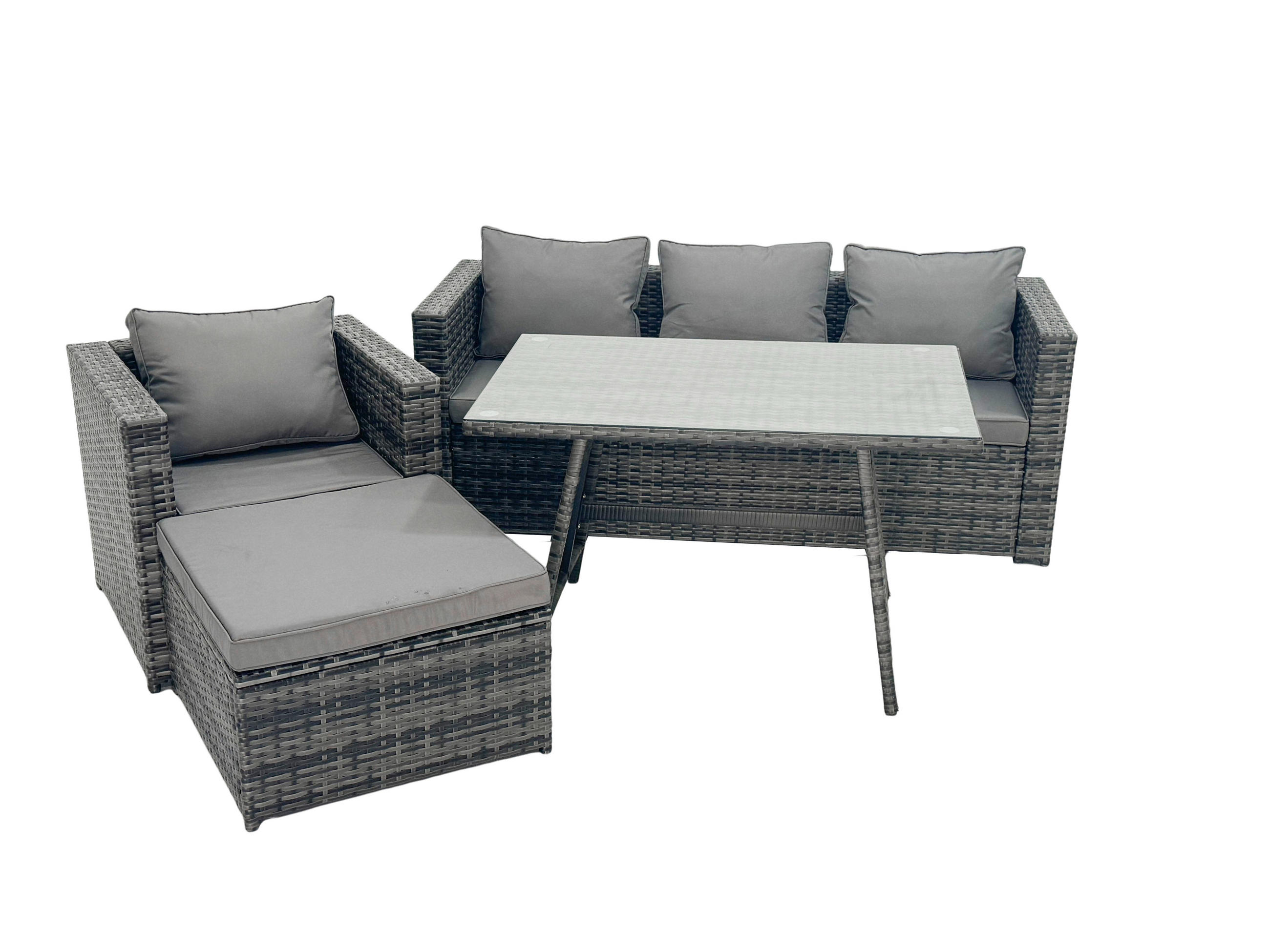 GARTENMÖBELSET mit Esstisch Hocker 5-Sitzer Grau - Dunkelgrau/Grau, Glas/Kunststoff - Fimous