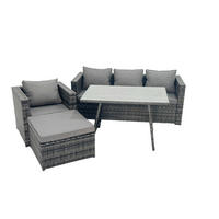 GARTENMÖBELSET mit Esstisch Hocker 5-Sitzer Grau - Dunkelgrau/Grau, Glas/Kunststoff - Fimous