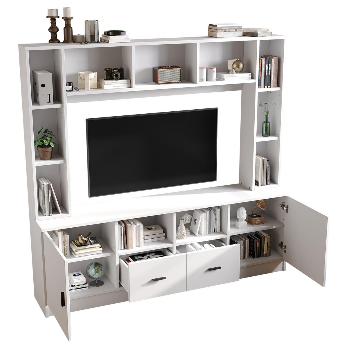 WOHNWAND DE-40392 2 Schränke, 2 Schubladen und 11 Fächer Weiß - Weiß, Holzwerkstoff (180/170/35cm) - ComfortXL