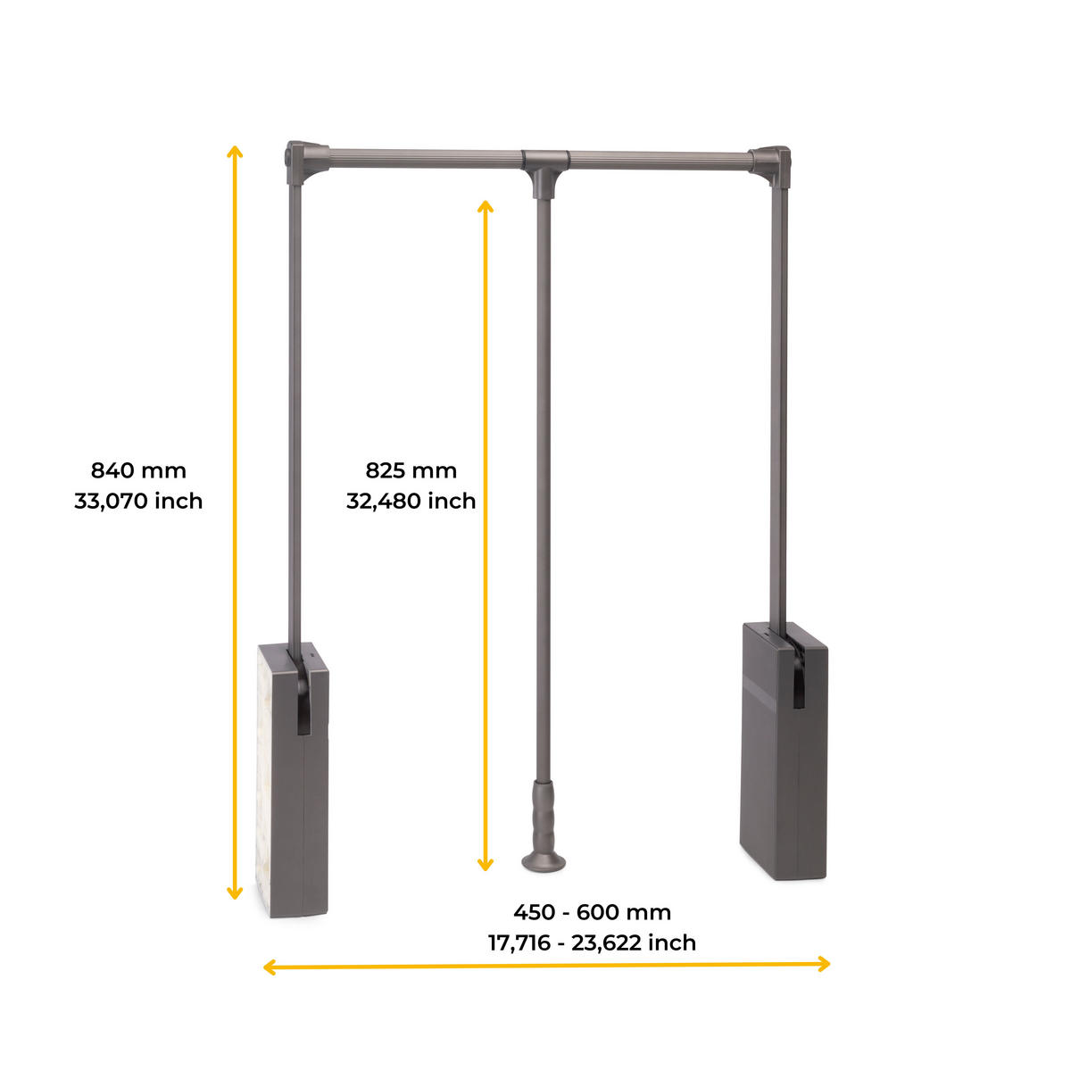 KLEIDERSTANGE abklappbar für Garderoben Sway, 450 - 600mm, Stahl, Aluminium, und Kunststoff, Titanium lackiert - Titanfarben, Metall (60/82.5/68cm) - EMUCA