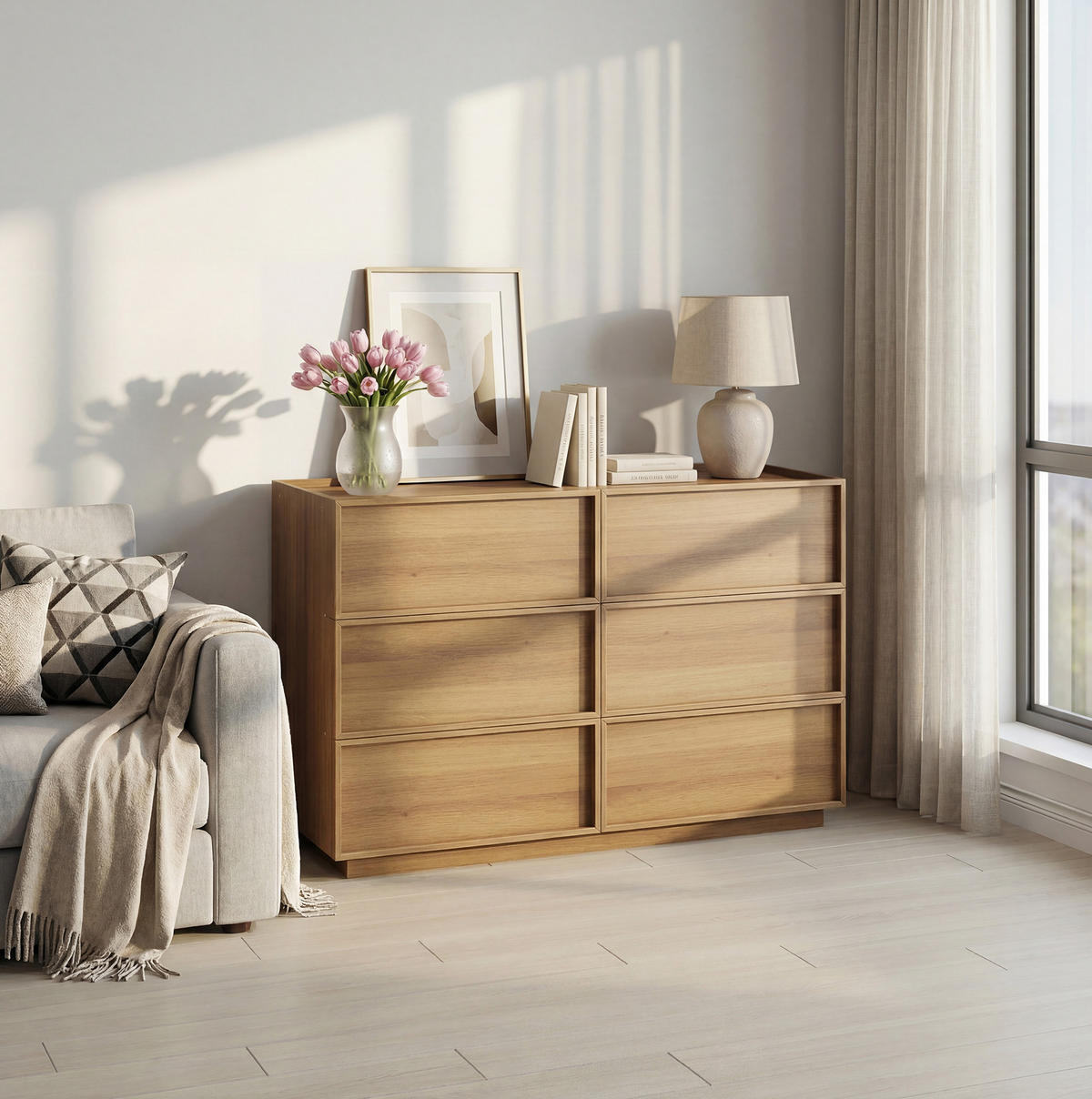 KOMMODE 115/48/78 cm aus MDF und Holzwerkstoff mit 6 grifflosen Schubladen Eichefarben - Nussbaumfarben, Holzwerkstoff (115/78/48cm) - Modenvie
