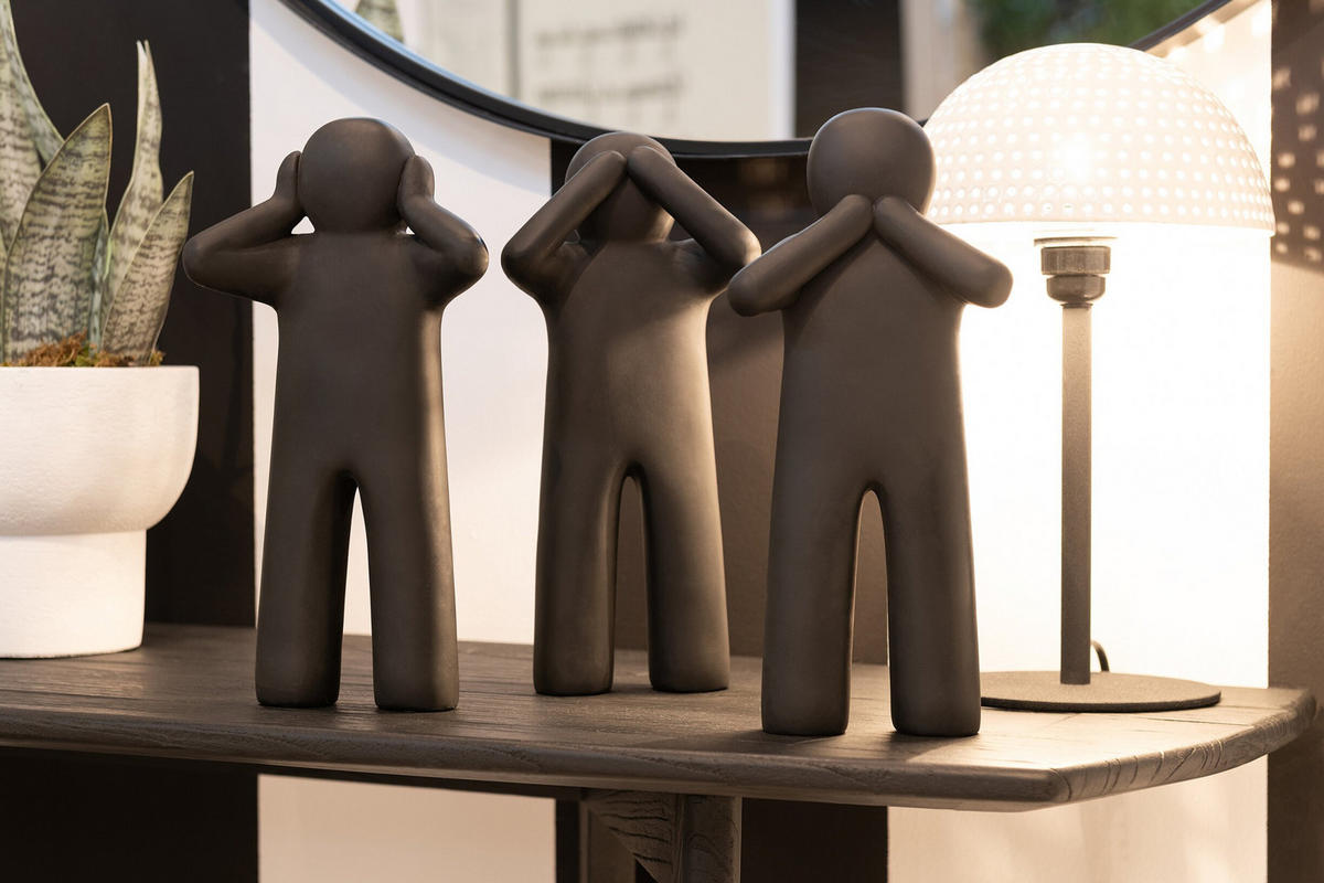 FIGUR P'TIT MAURICE - Polyresin - Schwarz - S - 3er Set - Schwarz, Glas/Naturmaterialien (7/30/15cm) - J-Line