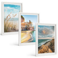 BILDER SET 3er Set - 40x60 cm Weißer Rahmen - Landschaften Strand Klippen Stadt - Weiß, Kunststoff (40/60cm) - TULUP