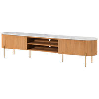 TV-BOARD Mango 220x36x51 natur lackiert / Marmor weiß BARCELONA #512 - Naturfarben, Holz (220/51/36cm) - Massivmoebel24