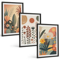 BILDER SET 3er Set - 40x60 cm Schwarzer Rahmen - Boho-Pflanzenmuster Natur - Schwarz, Kunststoff (40/60cm) - TULUP