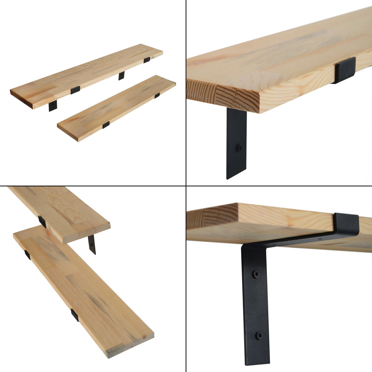 WANDREGAL-SET 2 TLG. Løgstør - Naturfarben, Holz (75/14/14cm) - [en.casa]