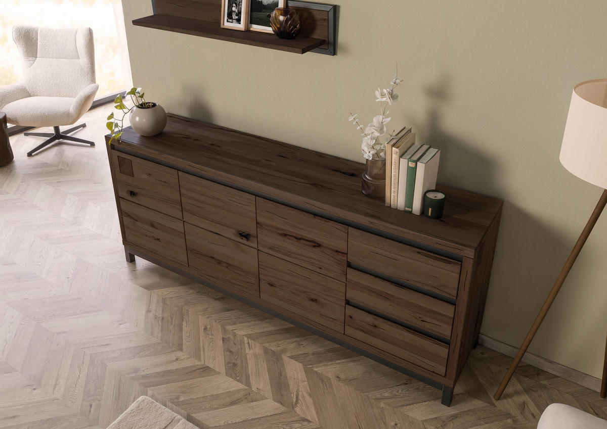 SIDEBOARD Kernbuche 210x45x85 tabacco braun geölt VILLANDERS #252 - Braun, Holz (210/85/45cm) - Massivmoebel24