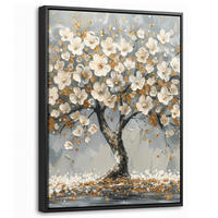 LEINWAND Bilder mit Rahmen - Baum - Blumen - Weiß - Natur - Kunst - 30x40 - Weiß, Textil (30/40cm) - MuchoWow